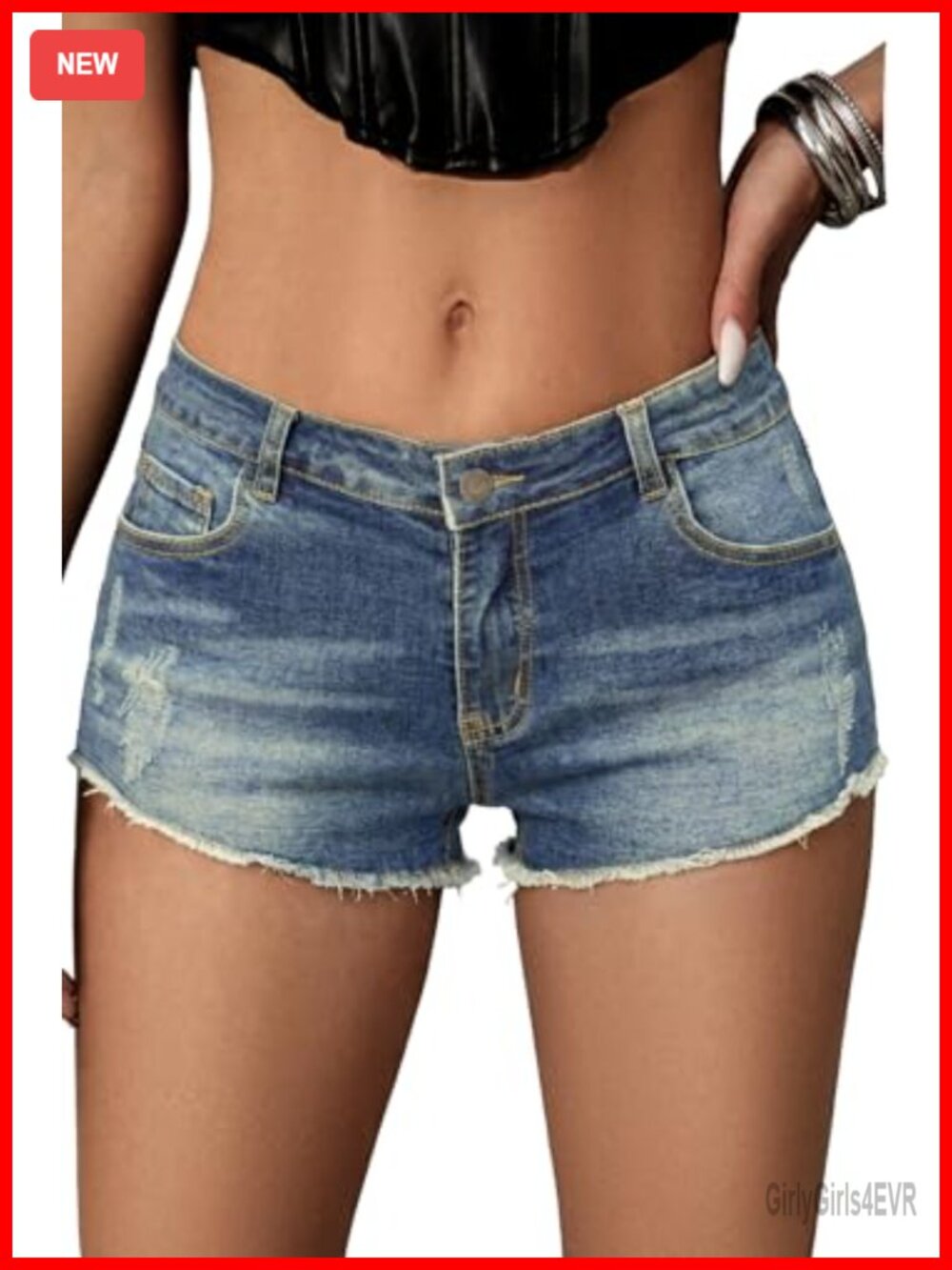 High Stretch Low Rise Raw Hem Mini Jean Shorts Y2K Summer Denim